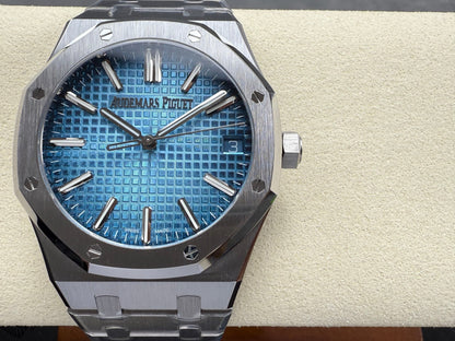 Royal Oak 41mm 15510BC SS ZF 1:1 Best Edition Ice Blue Textured Dial on SS Bracelet SA4302 Super Clone V3
