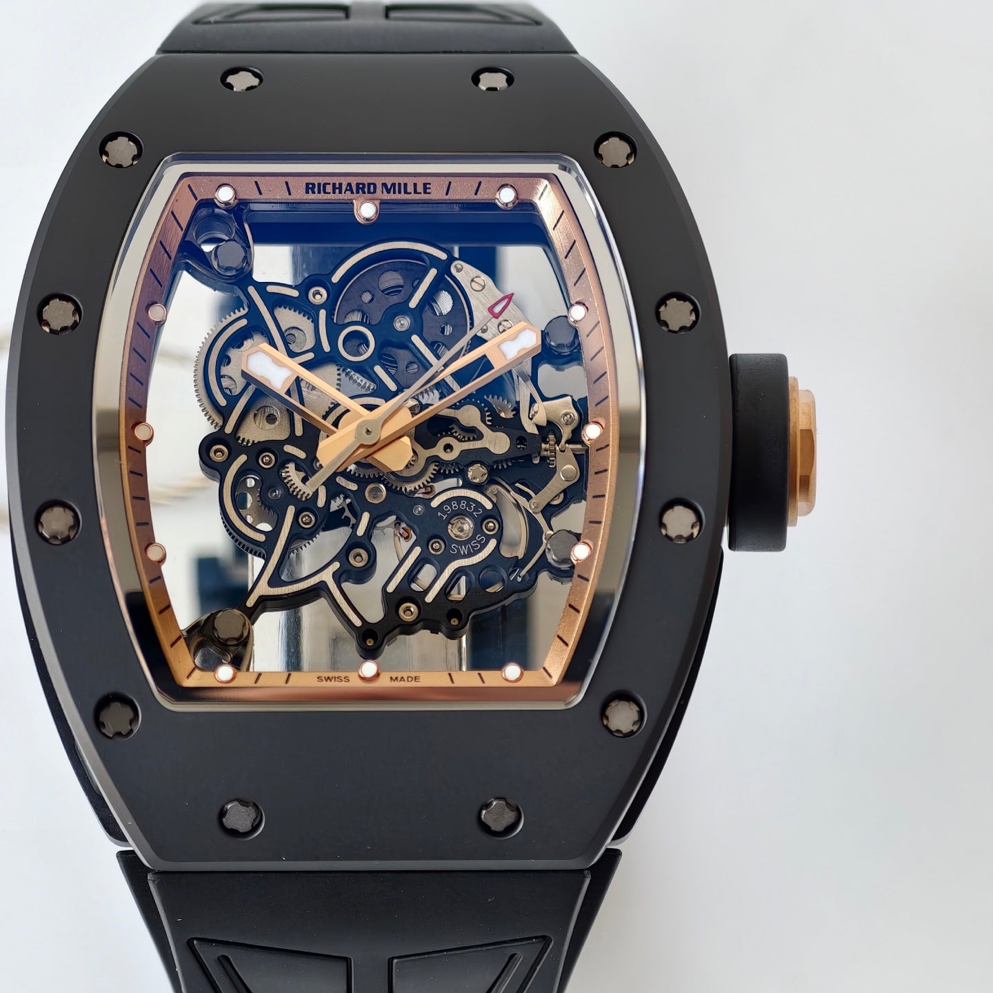 RM055 Black Case Gold Inner Bezel Umi Office 1:1 Best Edition Skeleton Dial Black Rubber Strap RMUL2 Super Clone (Free Sprung)