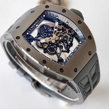 RM055 Gray Ceramic Umi Office 1:1 Best Edition Skeleton Dial Black Rubber Strap RMUL2 Super Clone (Free Sprung)