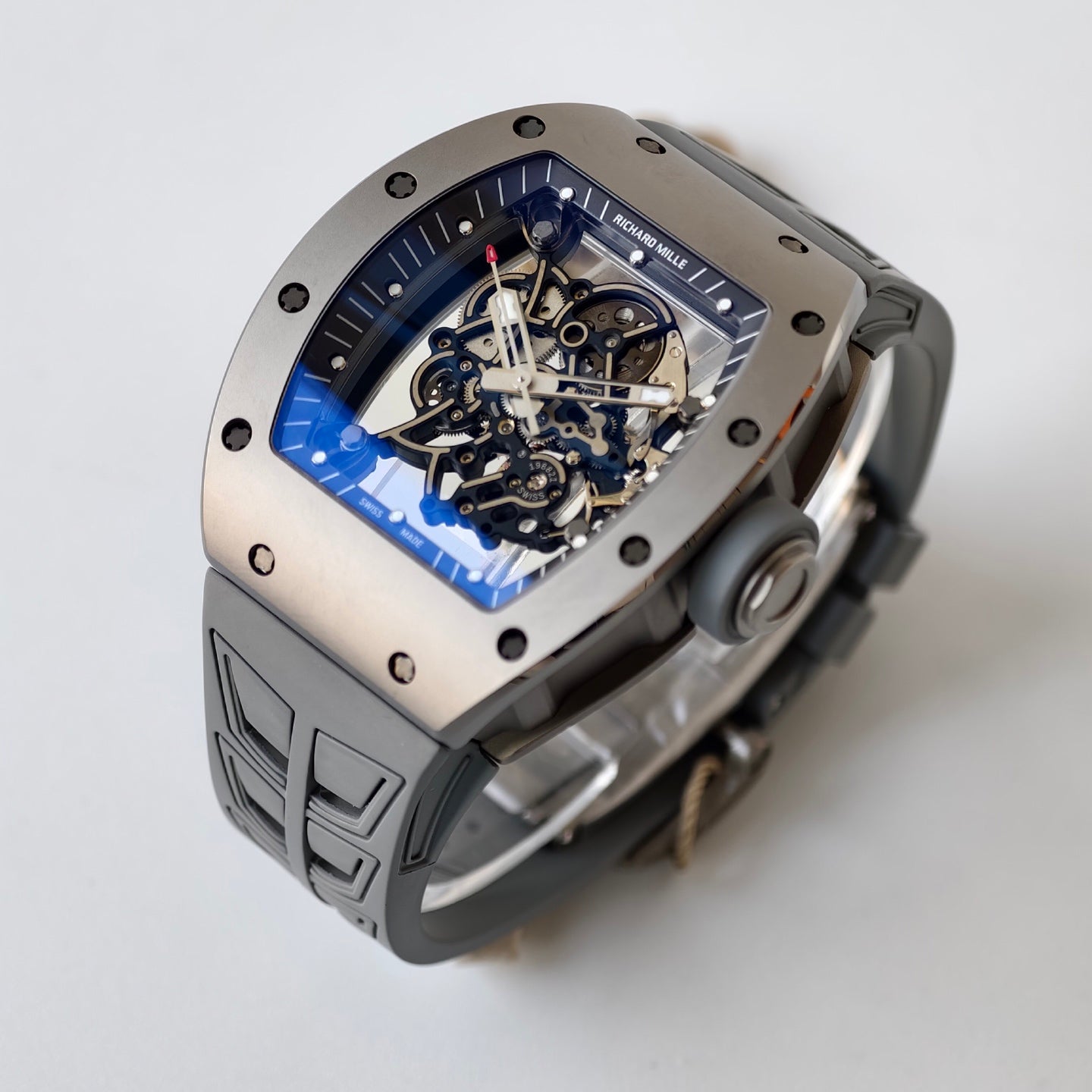 RM055 Gray Ceramic Umi Office 1:1 Best Edition Skeleton Dial Black Rubber Strap RMUL2 Super Clone (Free Sprung)