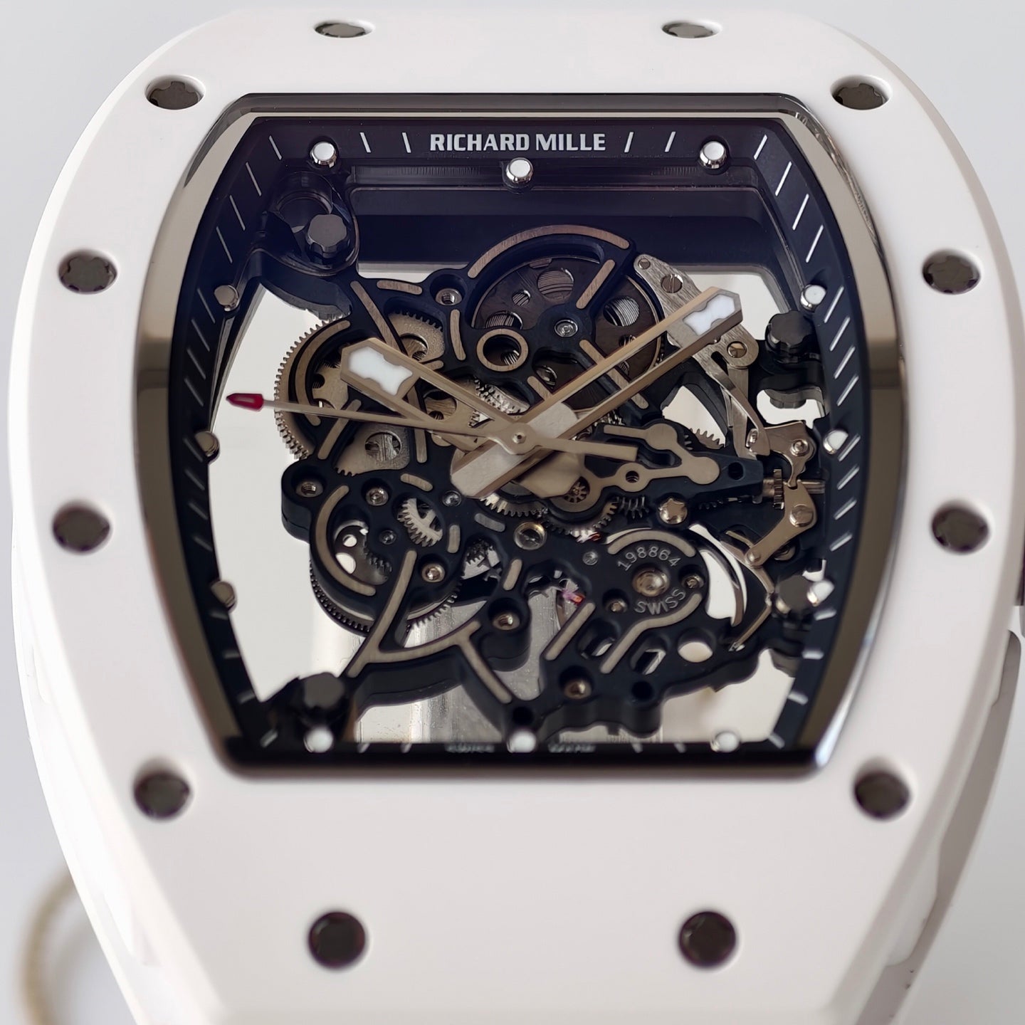 RM055 White Ceramic Umi Office 1:1 Best Edition Skeleton Dial White Rubber Strap RMUL2 Super Clone (Free Sprung)