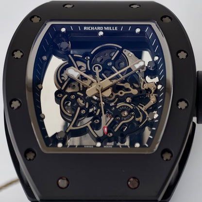RM055 Black Case Black Inner Bezel Umi Office 1:1 Best Edition Skeleton Dial Black Rubber Strap RMUL2 Super Clone (Free Sprung)