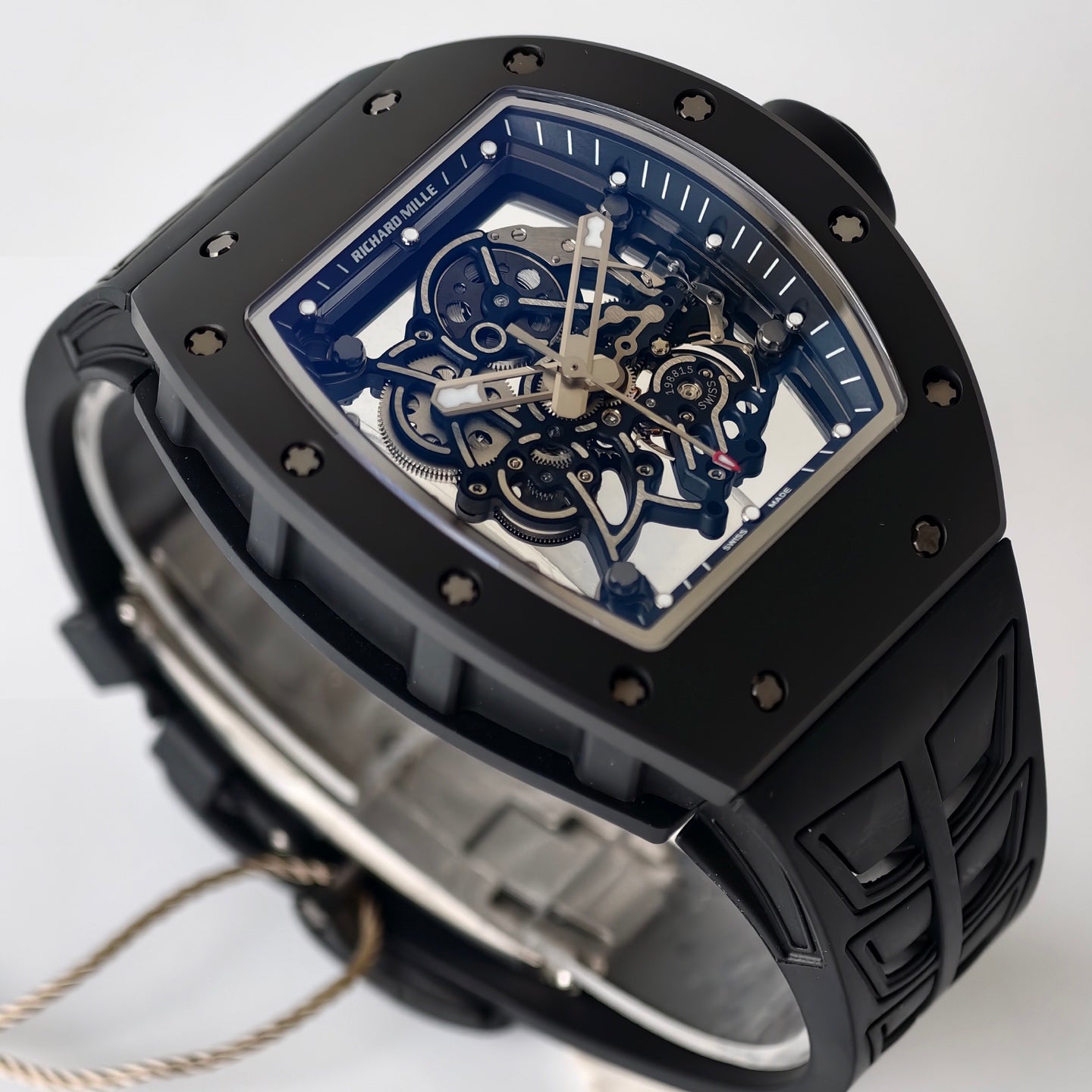 RM055 Black Case Black Inner Bezel Umi Office 1:1 Best Edition Skeleton Dial Black Rubber Strap RMUL2 Super Clone (Free Sprung)