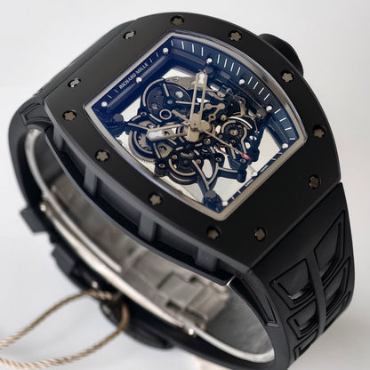 RM055 Black Case Black Inner Bezel Umi Office 1:1 Best Edition Skeleton Dial Black Rubber Strap RMUL2 Super Clone (Free Sprung)