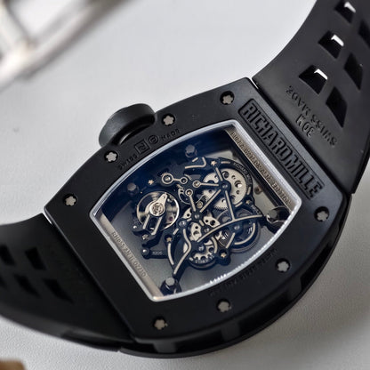 RM055 Black Case White Inner Bezel Umi Office 1:1 Best Edition Skeleton Dial Black Rubber Strap RMUL2 Super Clone (Free Sprung)