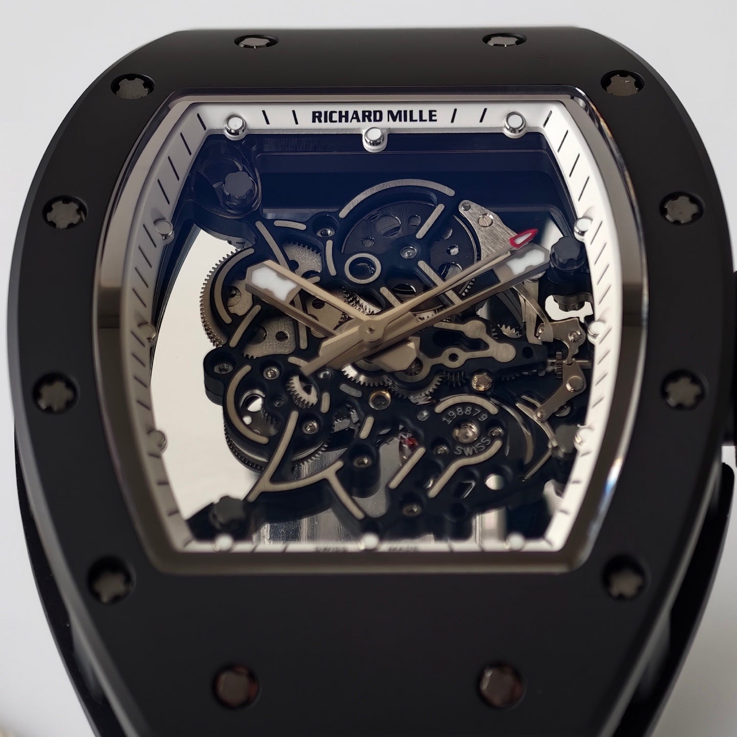RM055 Black Case White Inner Bezel Umi Office 1:1 Best Edition Skeleton Dial Black Rubber Strap RMUL2 Super Clone (Free Sprung)