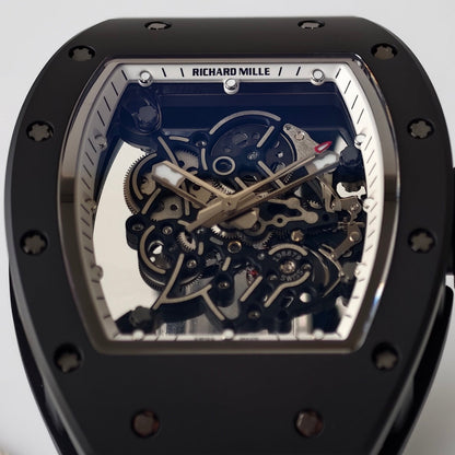 RM055 Black Case White Inner Bezel Umi Office 1:1 Best Edition Skeleton Dial Black Rubber Strap RMUL2 Super Clone (Free Sprung)