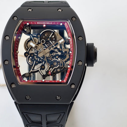 RM055 Black Case Red Inner Bezel Umi Office 1:1 Best Edition Skeleton Dial Black Rubber Strap RMUL2 Super Clone (Free Sprung)