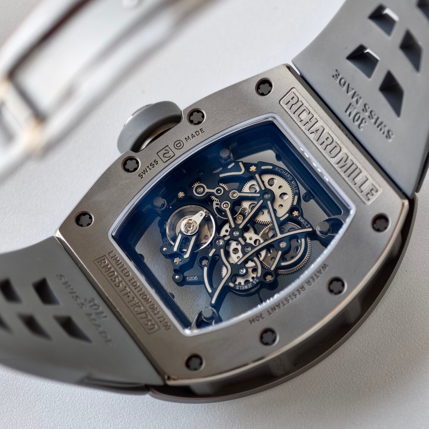 RM055 Gray Ceramic Umi Office 1:1 Best Edition Skeleton Dial Black Rubber Strap RMUL2 Super Clone (Free Sprung)