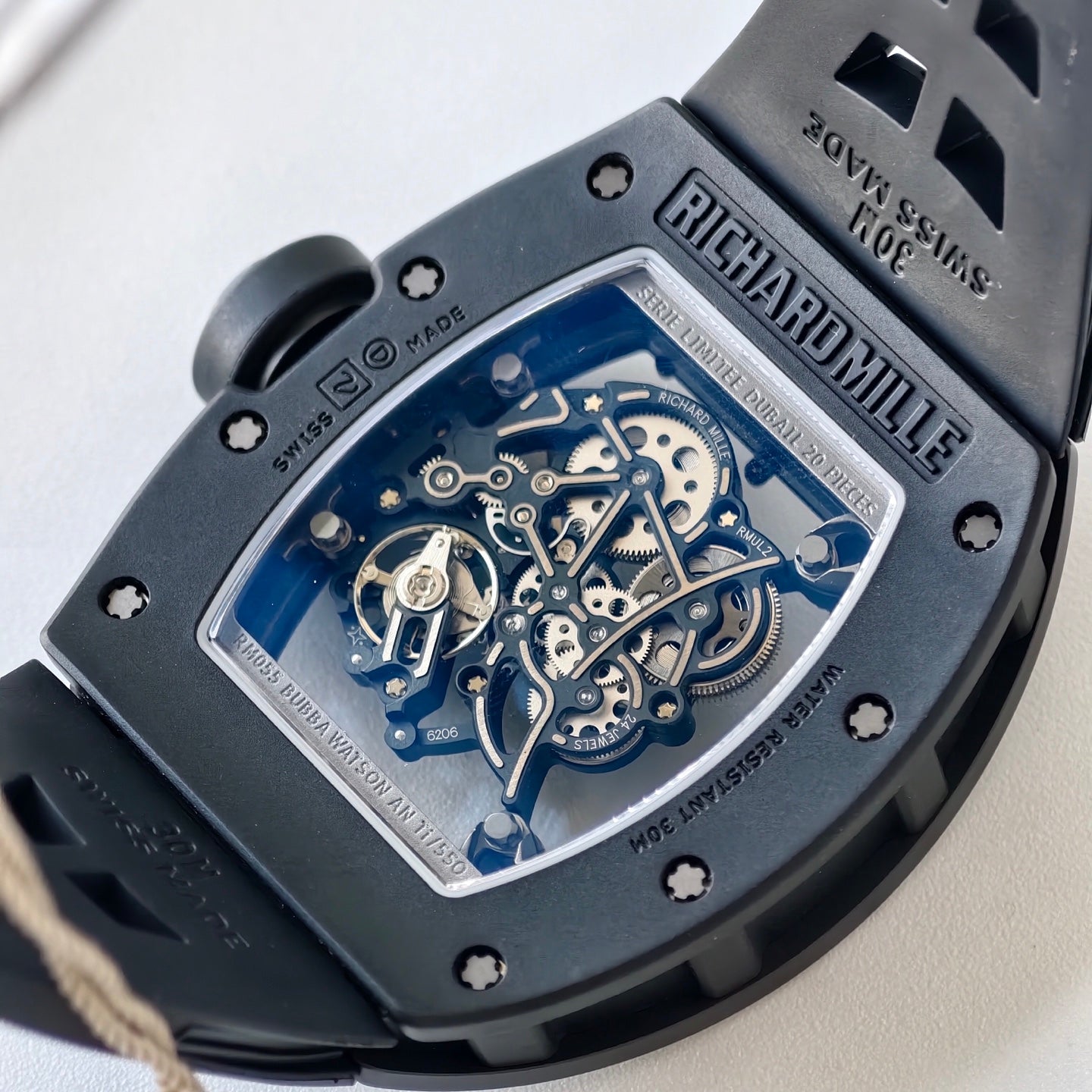 RM055 Black Case Black Inner Bezel(Red Word) Umi Office 1:1 Best Edition Skeleton Dial Black Strap RMUL2 SuperClone (Free Sprung)