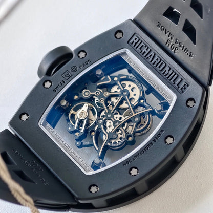 RM055 Black Case Black Inner Bezel(Red Word) Umi Office 1:1 Best Edition Skeleton Dial Black Strap RMUL2 SuperClone (Free Sprung)