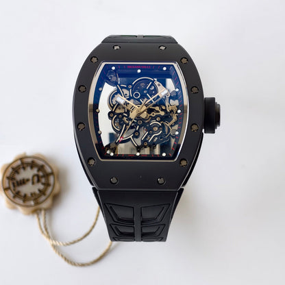 RM055 Black Case Black Inner Bezel(Red Word) Umi Office 1:1 Best Edition Skeleton Dial Black Strap RMUL2 SuperClone (Free Sprung)