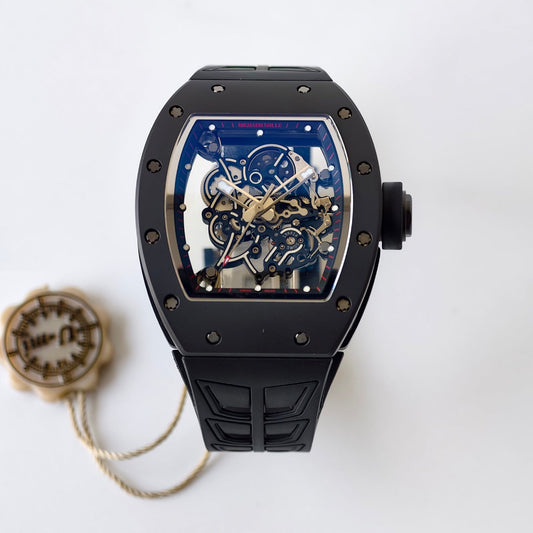 RM055 Black Case Black Inner Bezel(Red Word) Umi Office 1:1 Best Edition Skeleton Dial Black Strap RMUL2 SuperClone (Free Sprung)