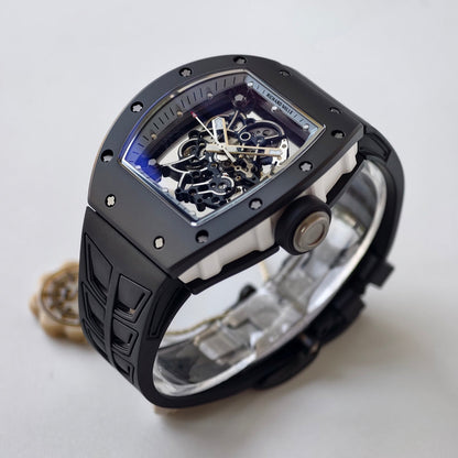 RM055 White Case White Inner Bezel Umi Office 1:1 Best Edition Skeleton Dial Black Rubber Strap RMUL2 Super Clone (Free Sprung)