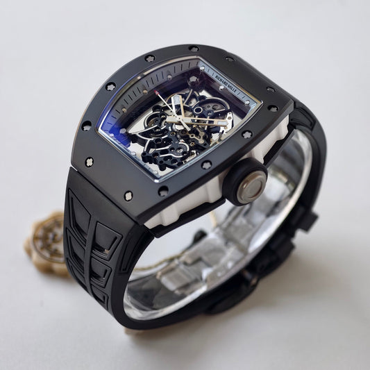 RM055 White Case White Inner Bezel Umi Office 1:1 Best Edition Skeleton Dial Black Rubber Strap RMUL2 Super Clone (Free Sprung)