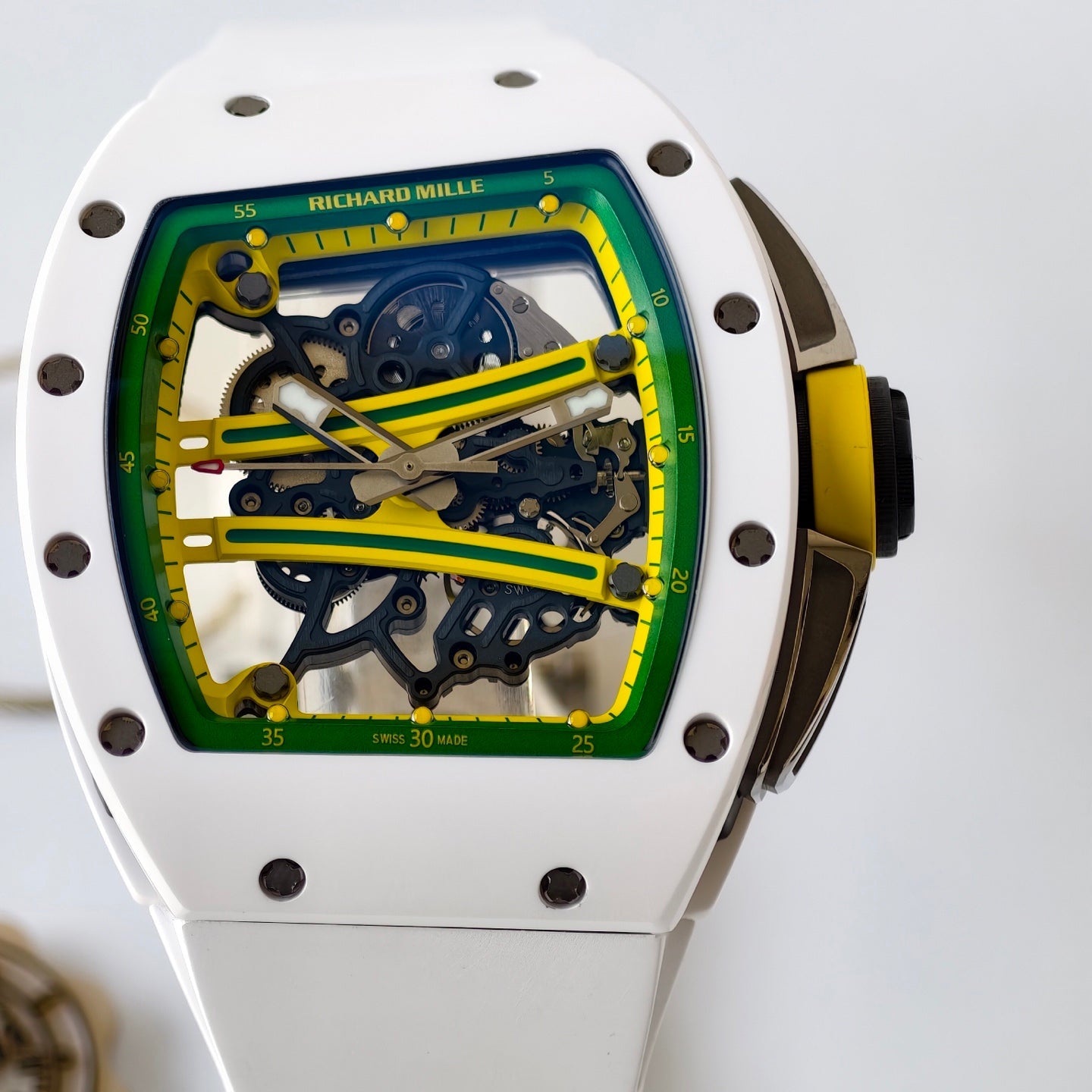RM061 White Ceramic Umi Office 1:1 Best Edition Green skeleton White Rubber Strap RMUL2 Super Clone (Free Sprung)