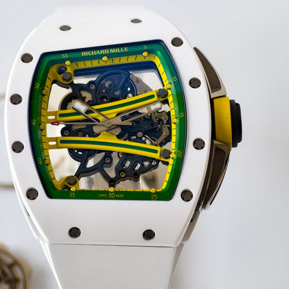 RM061 White Ceramic Umi Office 1:1 Best Edition Green skeleton White Rubber Strap RMUL2 Super Clone (Free Sprung)