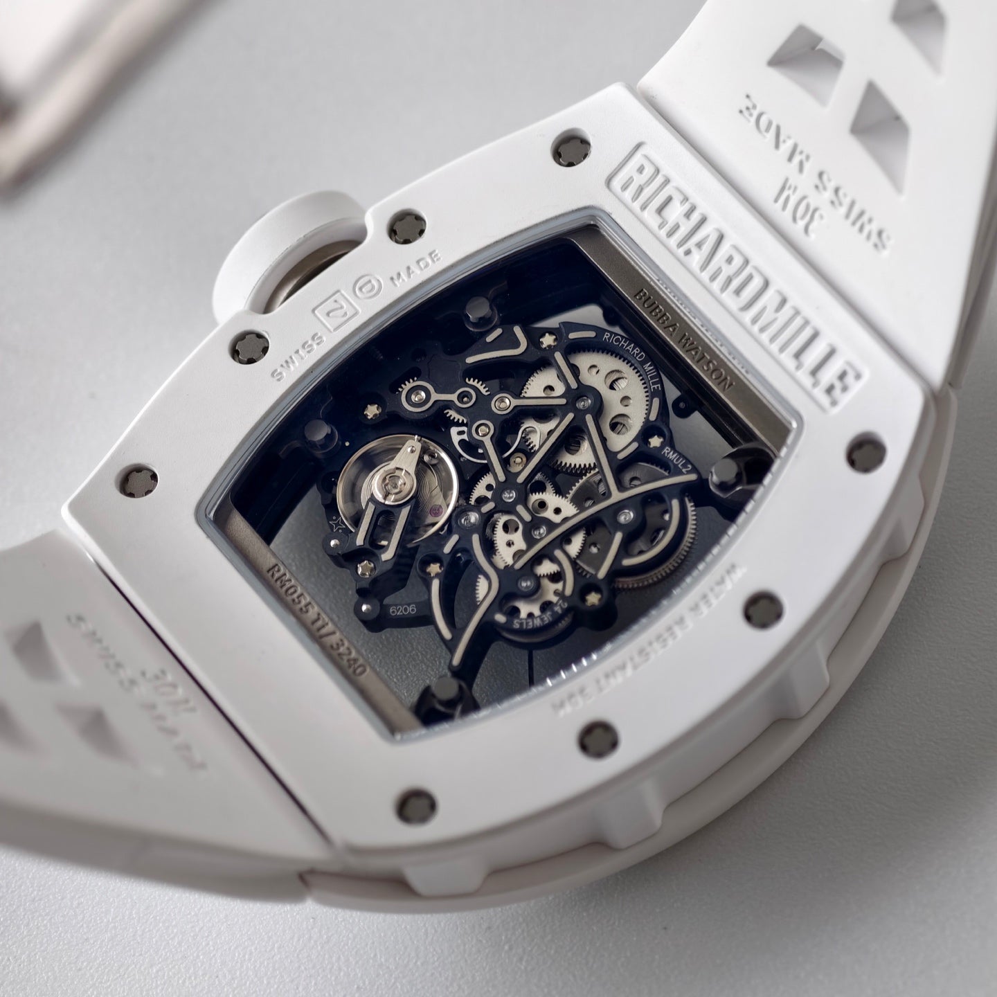 RM055 White Ceramic Umi Office 1:1 Best Edition Skeleton Dial White Rubber Strap RMUL2 Super Clone (Free Sprung)