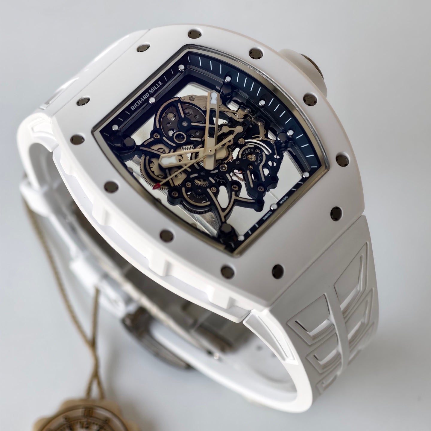 RM055 White Ceramic Umi Office 1:1 Best Edition Skeleton Dial White Rubber Strap RMUL2 Super Clone (Free Sprung)