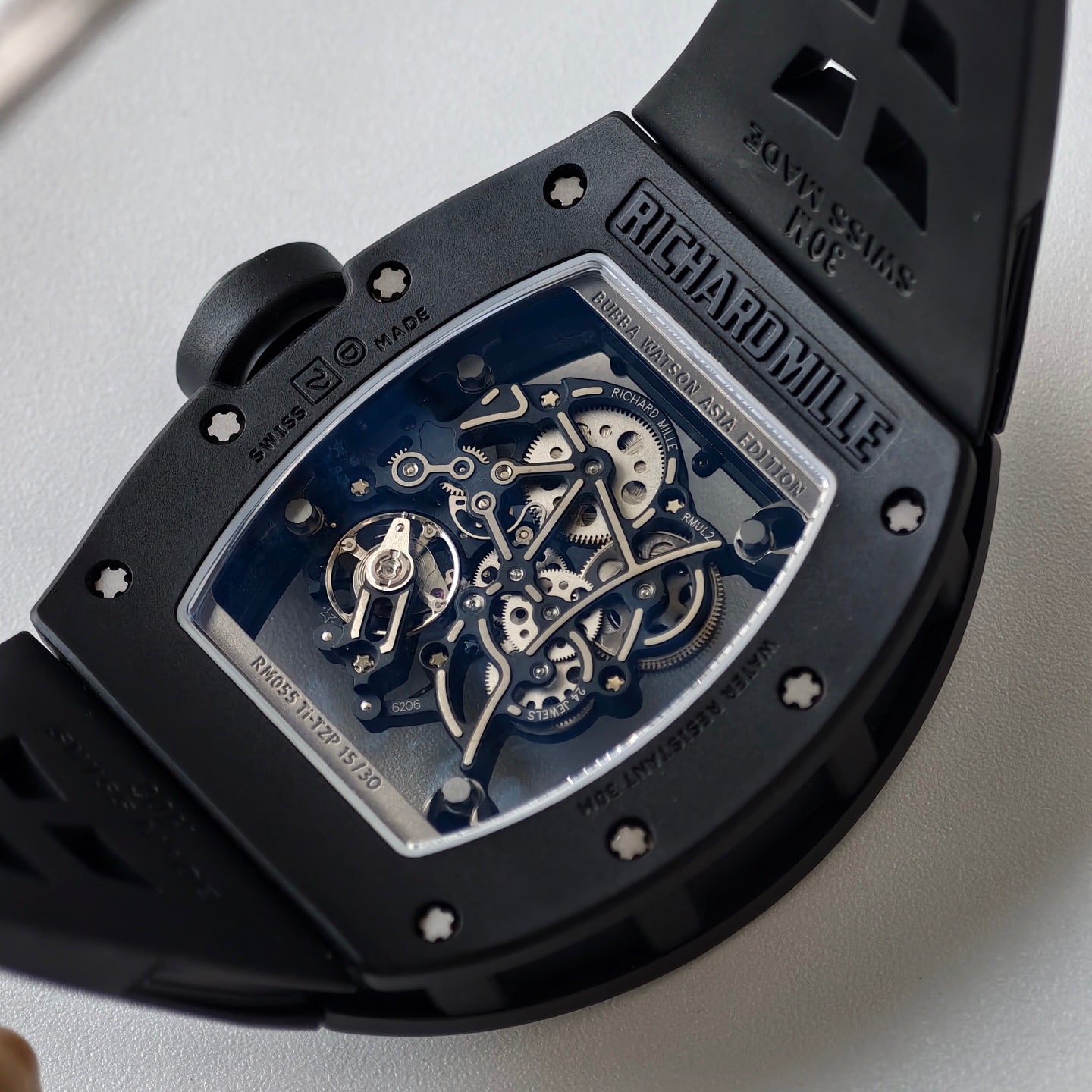RM055 Black Case Black Inner Bezel Umi Office 1:1 Best Edition Skeleton Dial Black Rubber Strap RMUL2 Super Clone (Free Sprung)