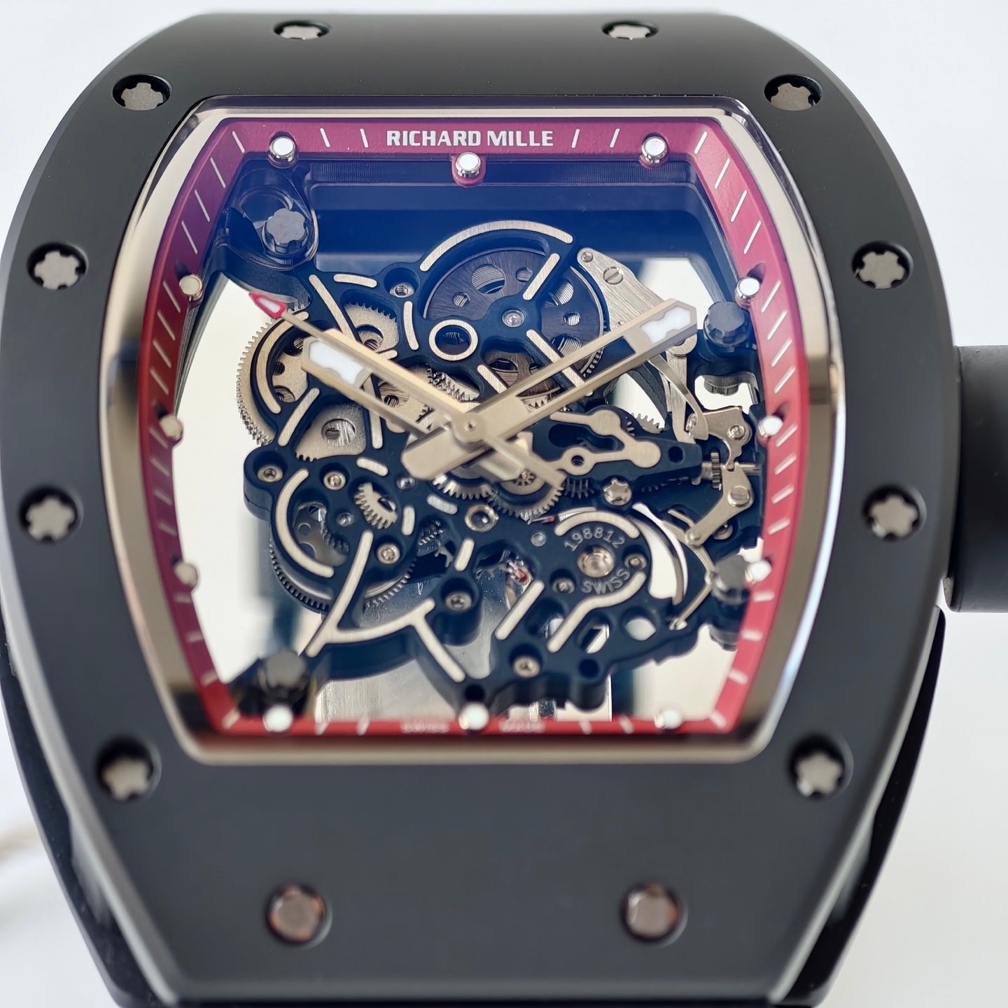 RM055 Black Case Red Inner Bezel Umi Office 1:1 Best Edition Skeleton Dial Black Rubber Strap RMUL2 Super Clone (Free Sprung)