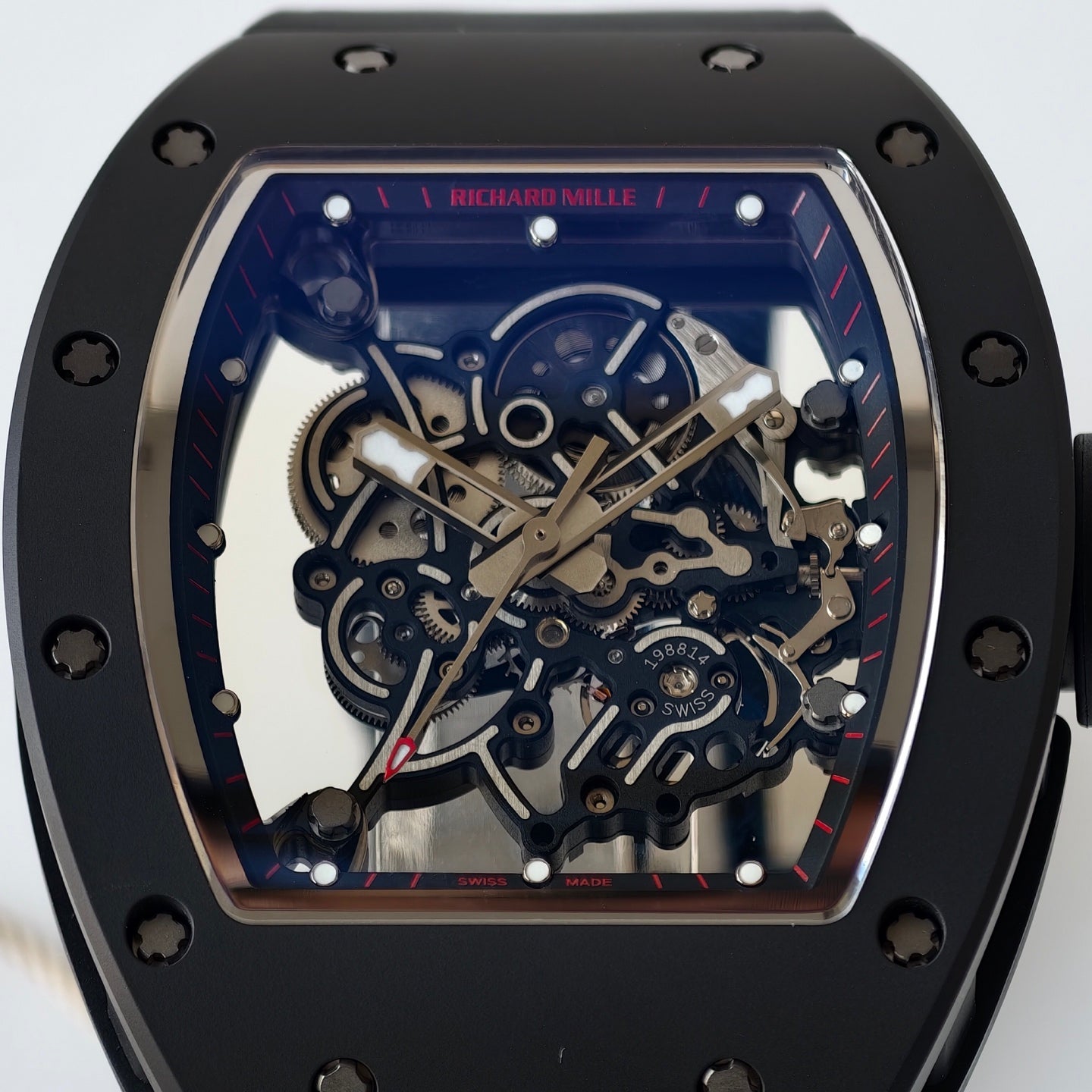 RM055 Black Case Black Inner Bezel(Red Word) Umi Office 1:1 Best Edition Skeleton Dial Black Strap RMUL2 SuperClone (Free Sprung)