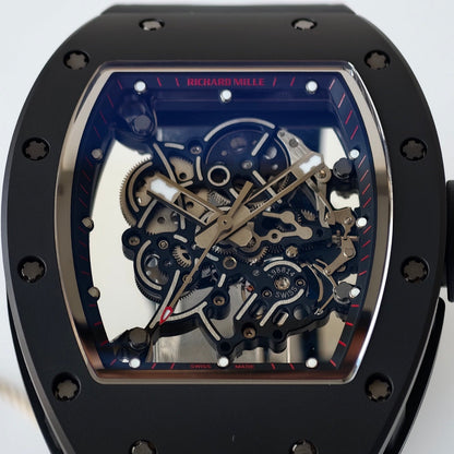 RM055 Black Case Black Inner Bezel(Red Word) Umi Office 1:1 Best Edition Skeleton Dial Black Strap RMUL2 SuperClone (Free Sprung)