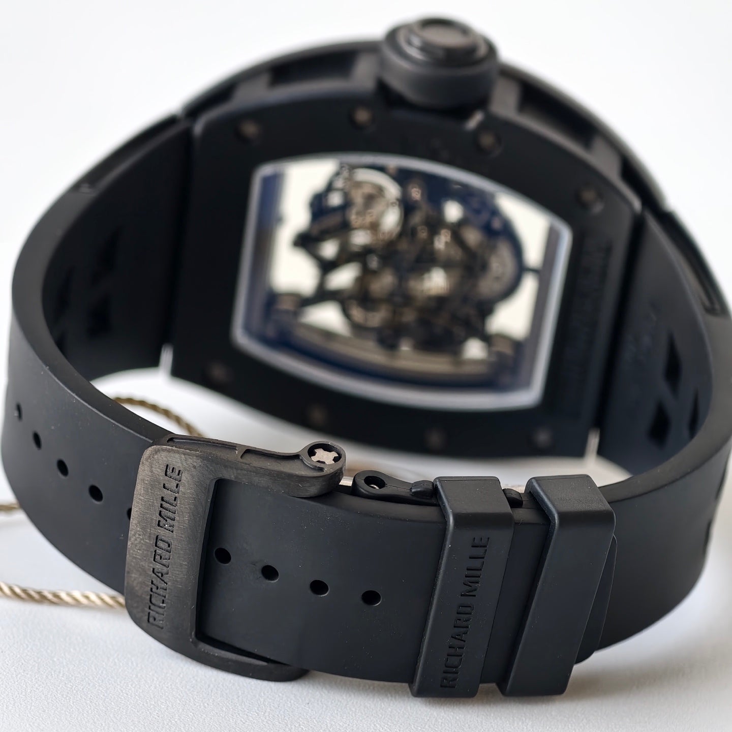 RM055 Black Case Black Inner Bezel(Red Word) Umi Office 1:1 Best Edition Skeleton Dial Black Strap RMUL2 SuperClone (Free Sprung)