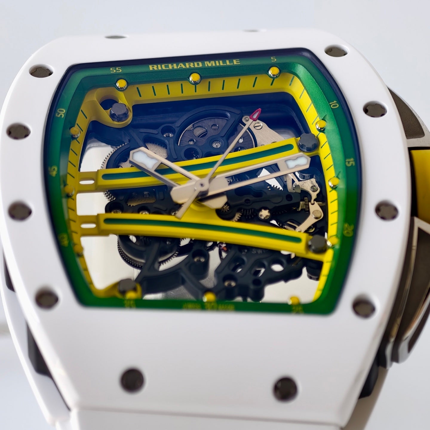 RM061 White Ceramic Umi Office 1:1 Best Edition Green skeleton White Rubber Strap RMUL2 Super Clone (Free Sprung)