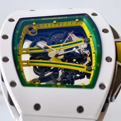 RM061 White Ceramic Umi Office 1:1 Best Edition Green skeleton White Rubber Strap RMUL2 Super Clone (Free Sprung)