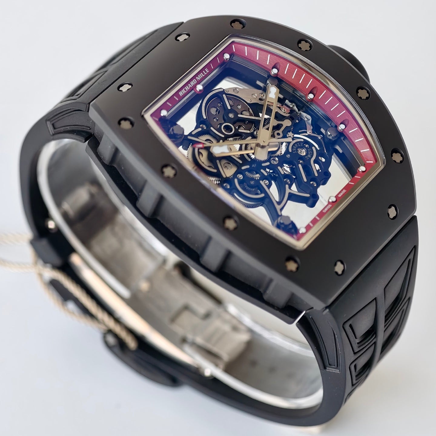 RM055 Black Case Red Inner Bezel Umi Office 1:1 Best Edition Skeleton Dial Black Rubber Strap RMUL2 Super Clone (Free Sprung)