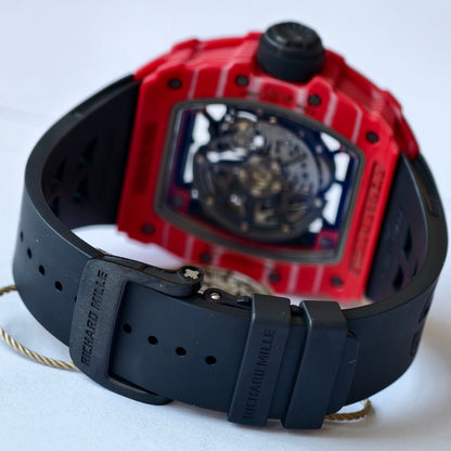 RM035-02 Red NTPT Umi Office 1:1 Best Edition Skeleton Dial On Black Rubber Strap RMAL1 Super Clone V2 (Free Sprung)