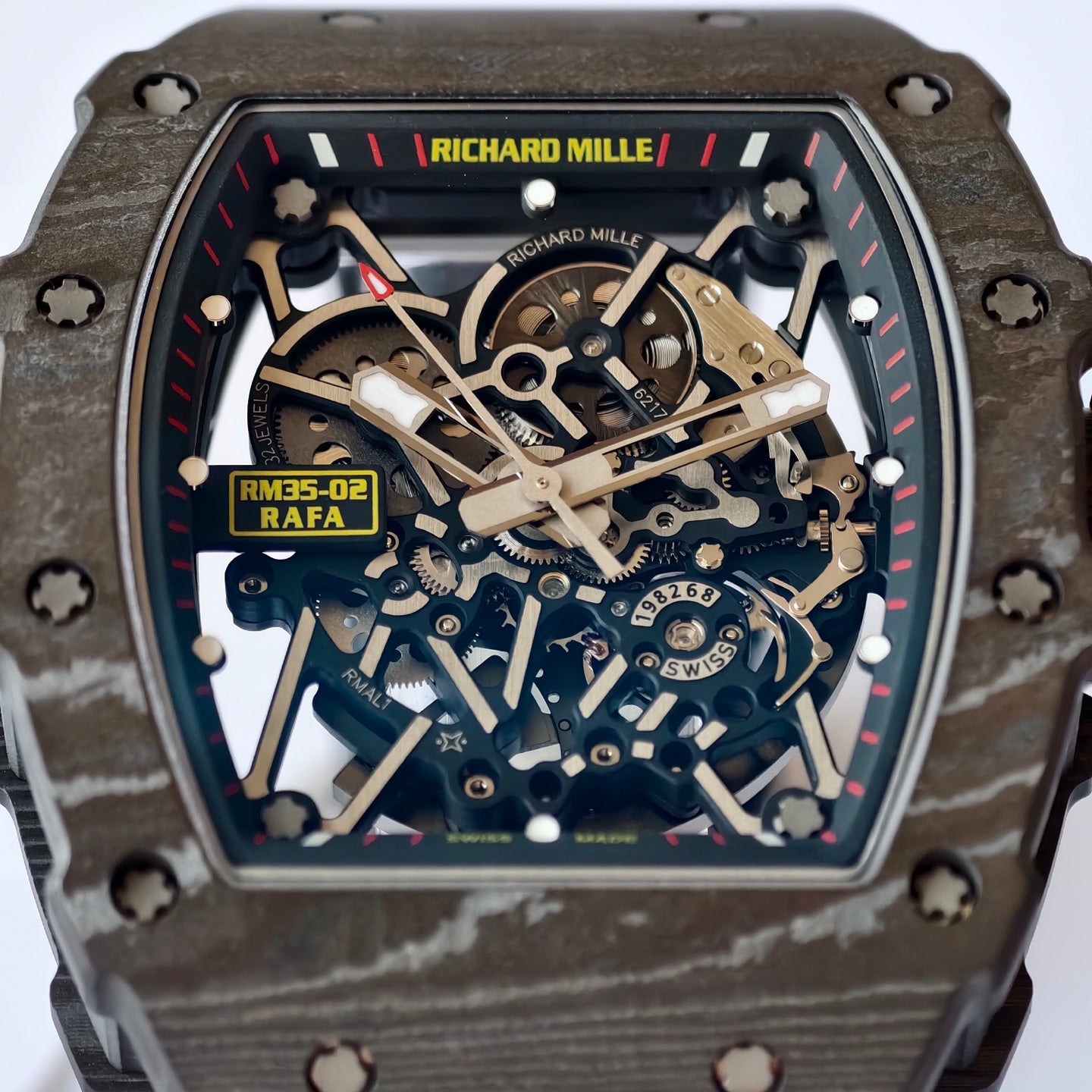 RM035-02 Black NTPT Red Crown Umi Office 1:1 Best Edition Skeleton Dial On Black Rubber Strap RMAL1 Super Clone V2 (Free Sprung)