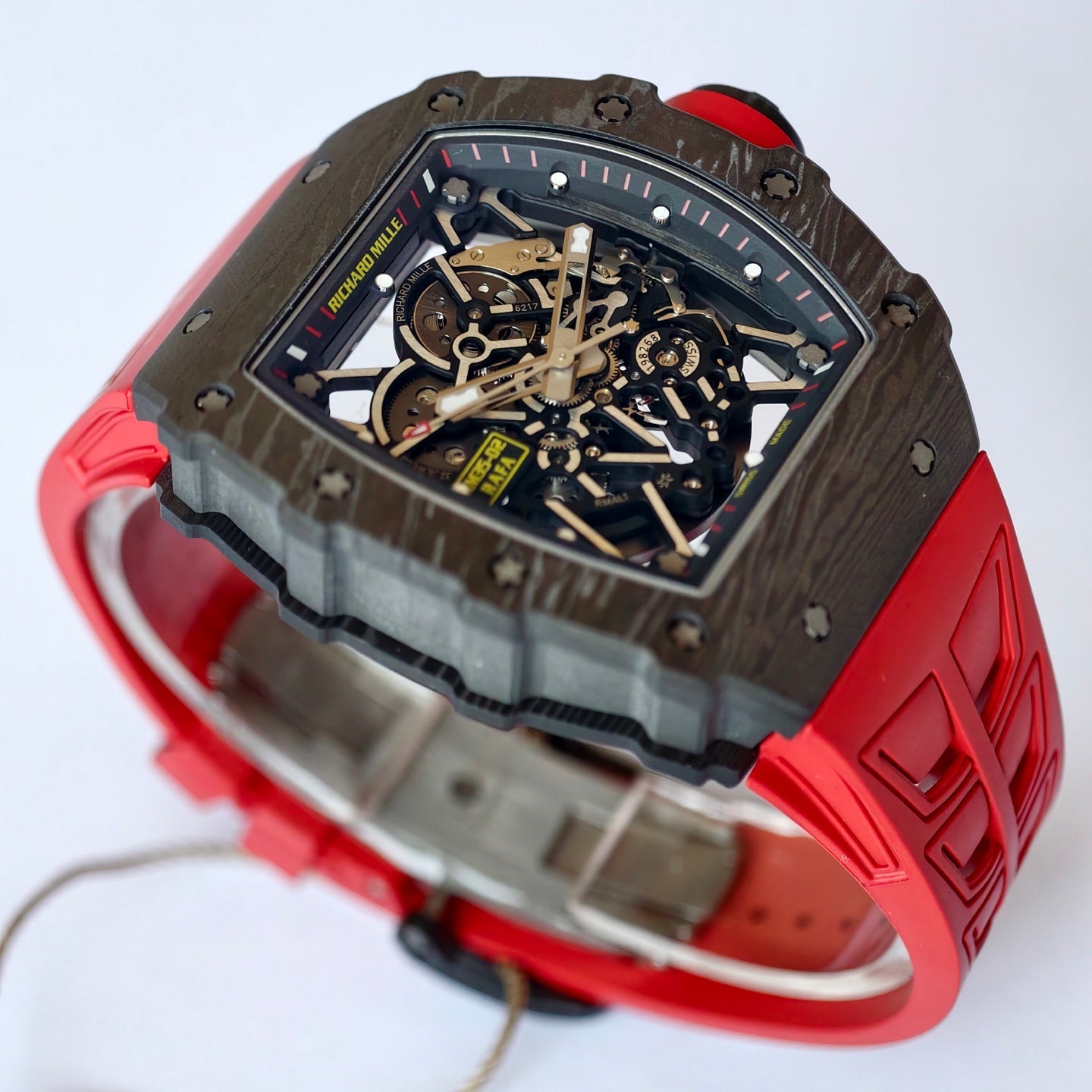 RM035-02 Black NTPT Umi Office 1:1 Best Edition Skeleton Dial On Red Rubber Strap RMAL1 Super Clone V2 (Free Sprung)