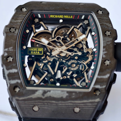 RM035-02 Black NTPT Black Crown Umi Office 1:1 Best Edition Skeleton Dial On Black Rubber Strap RMAL1 Super Clone V2 (Free Sprung)