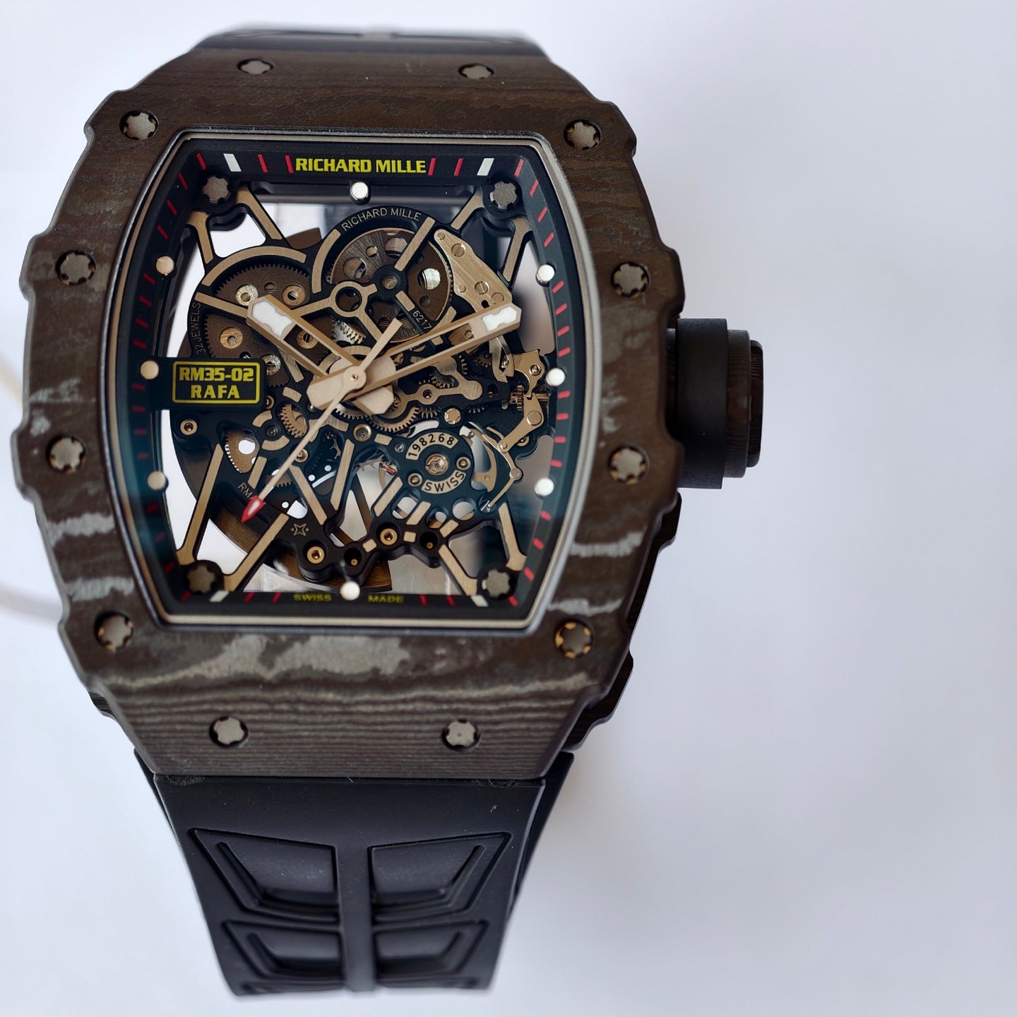 RM035-02 Black NTPT Black Crown Umi Office 1:1 Best Edition Skeleton Dial On Black Rubber Strap RMAL1 Super Clone V2 (Free Sprung)