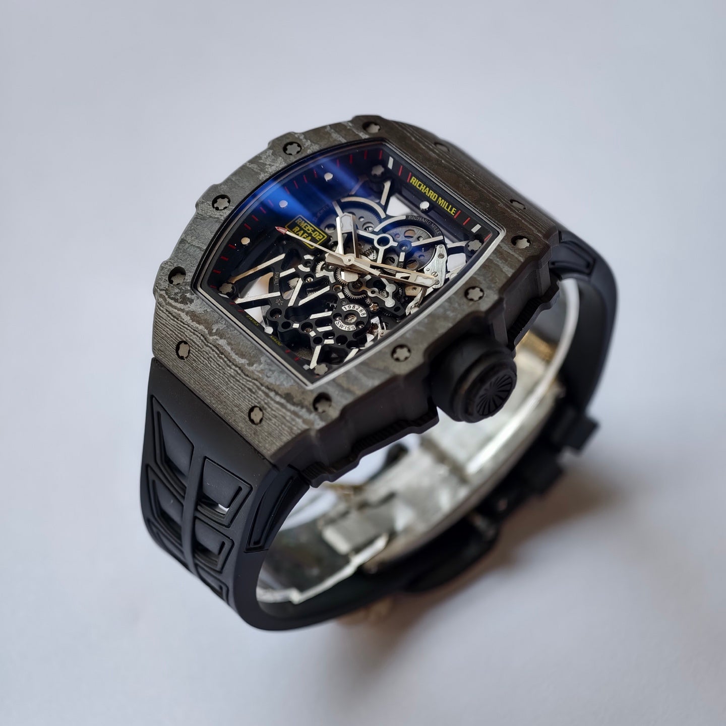 RM035-02 Black NTPT Black Crown Umi Office 1:1 Best Edition Skeleton Dial On Black Rubber Strap RMAL1 Super Clone V2 (Free Sprung)