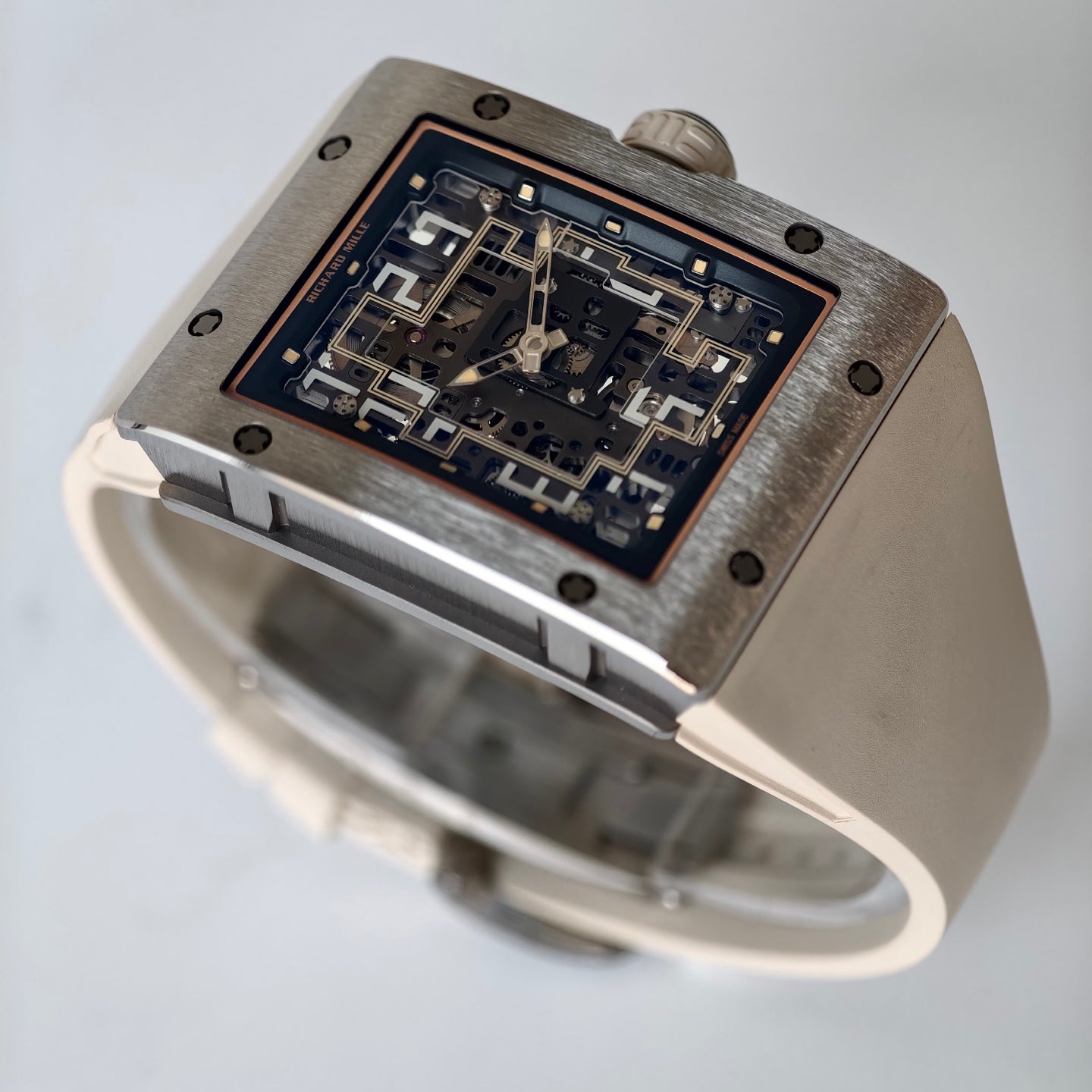 RM16-02 Titanium Umi Office Best Edition Skeleton Dial On Cream Rubber Strap Asian CRMA9