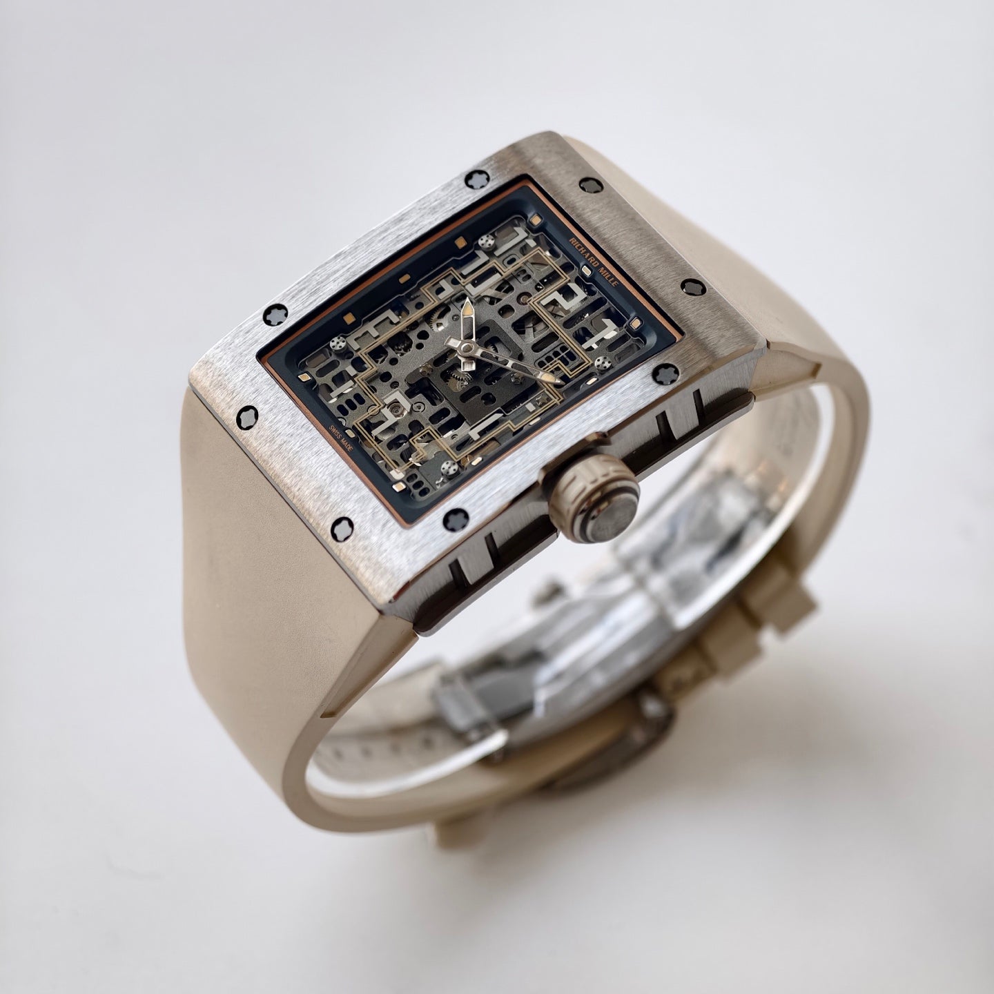 RM16-02 Titanium Umi Office Best Edition Skeleton Dial On Cream Rubber Strap Asian CRMA9